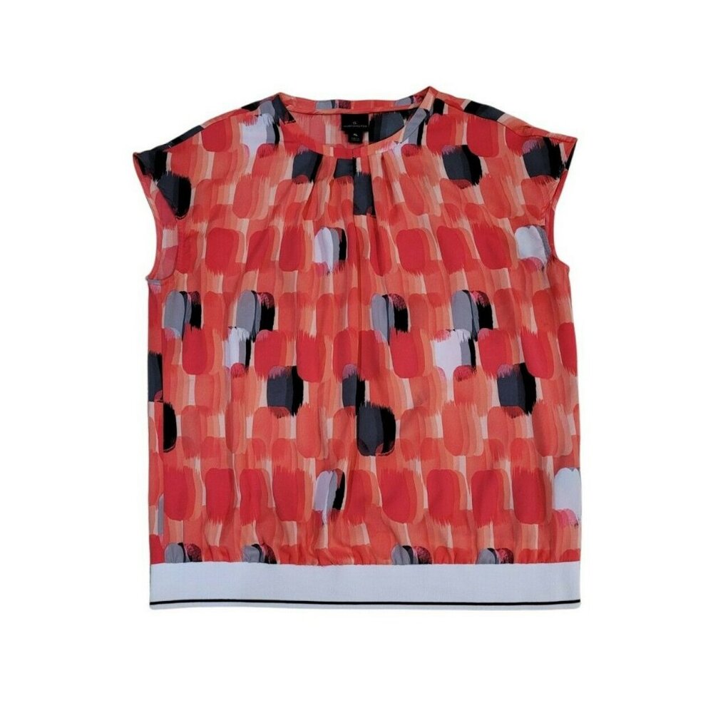 Worthington Women's Size XL Short Cap Sleeve Blouse with White Hem Career